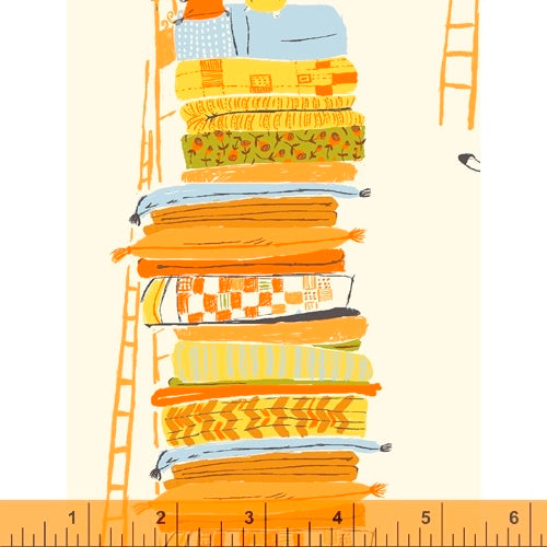 Princess and the Pea in yellow quilting fabric designed by Heather Ross for Windham fabrics .  20th Anniversary collection.