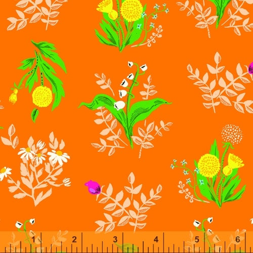 Bouqet flowers orange fabric by Heather Ross 20th Anniversary Collection for Windham Fabrics.