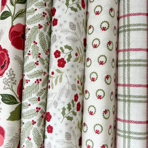 High quality Christmas quilting fabric from the Christmas Eve collection designed by Lella Boutique for Moda Fabrics. Red white and bright green Christmas fabric in traditional prints for quilters.