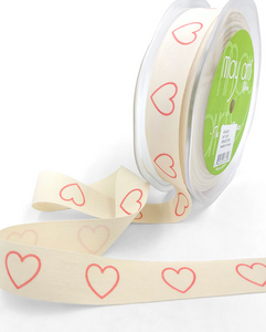 May arts pink hearts ouline on ivory canvas 3/4 inch ribbon
