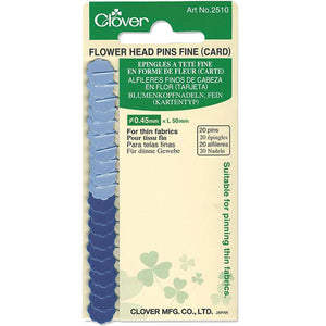 Blue Flower head pins from Clover.  2" pins with fine sharp shaft perfect for sewing and quilting
