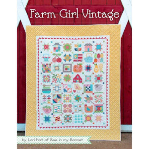 Farm Girl Vintage Book by Lori Holt.  Cover is sample quilt with 45 quilt blocks.