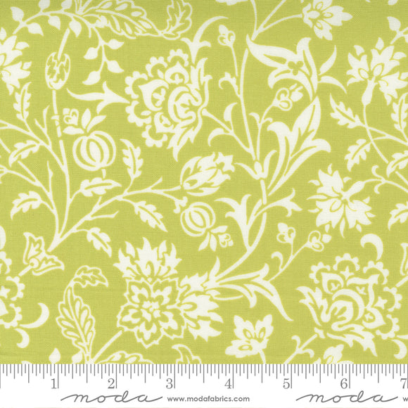 Pumpkins & Blossoms Sprout Pumpkin Vine Yardage 20420-14 by Fig Tree & Co. High quality quilting fabric with green background and white fall floral print.